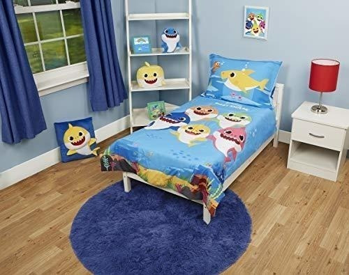 Juego De Cama Baby Shark De 4 Piezas Para Niños Pequeños: