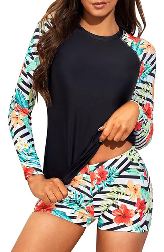 Daci Mujer Estampados De Flores Dos Piezas Rash Guard Trajes