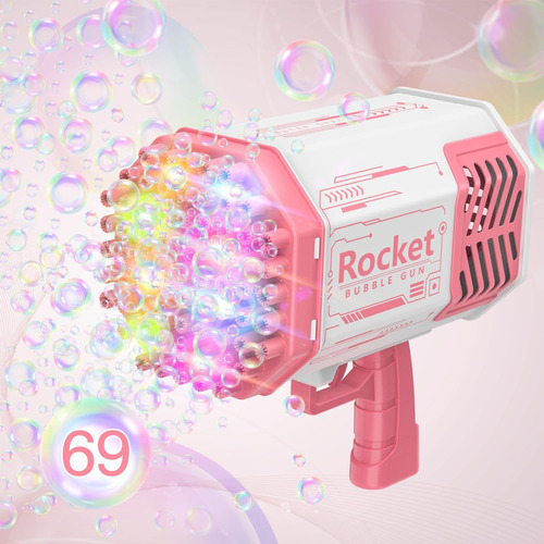 Pistola De Burbujas Rocket - Diversión Asegurada Para Niños Rosa