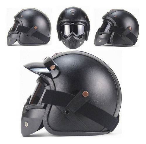 Casco De Motocicleta Retro De Cara Completa Con Máscara