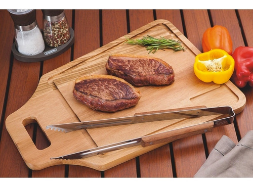 Juego Set Asado Churrasco Tramontina 3 Pz Acero Inox Madera