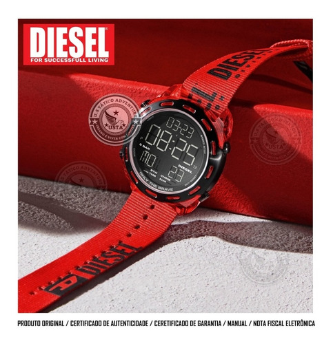 Relógio Diesel Crusher Division Masculino Vermelho Original