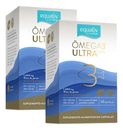 2x Ômega 3 Ultra Caps Equaliv 1000mg + Concentrado 60 Cáps Sabor Sem Sabor