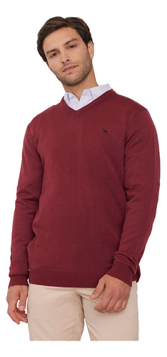 Sweater Hombre V-neck Tejido Liger Burdeo Corona