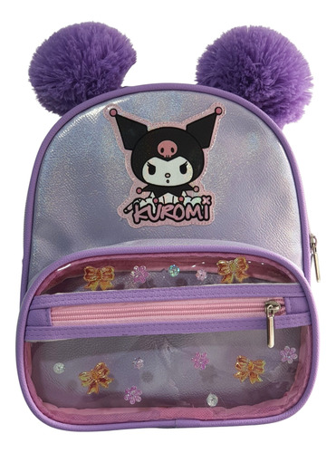 Morral Hello Kitty / Kuromi Bolsillo Transparente Pompones