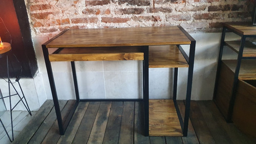Imagen 7 de 10 de Mesa Pc Industrial Hierro Y Madera + Bandeja Teclado 100x50