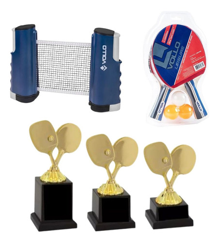 Kit Torneio De Ping Pong Completo Com Trofeus E Raquetes