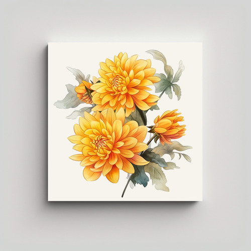 50x50cm Cuadro Fotográfico De Dahlias Amarillas Flores