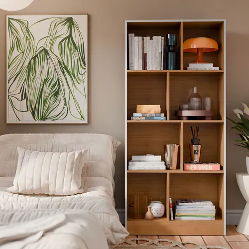 Livreiro Estante para Livro Rios com Prateleiras e Divisórias para Quarto e Escritório Cor Branco Nature