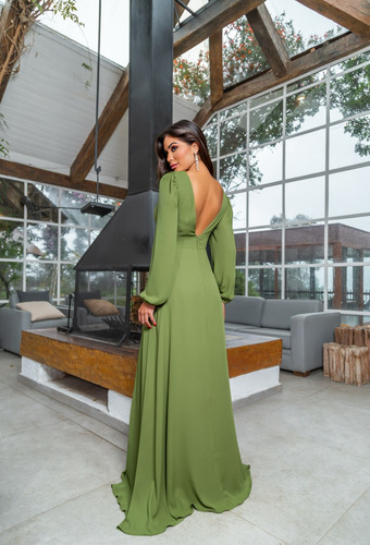 Vestido Em Mousseline Com Mangas