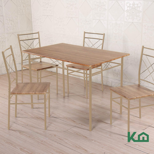 Juego De Comedor Con 4 Sillas Mesa Tablero Mdf Estructura Acero Rectangular Color Café Kingshouse