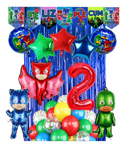 Globos Pj Mask Héroes En Pijama Numero Banderin Cortina