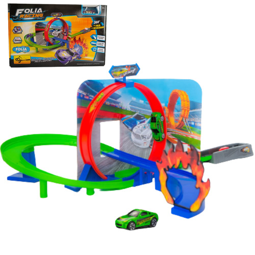 Pista De Carrinho Infantil Turbo + Lançador Padrão Hotwheels Cor Multicolor