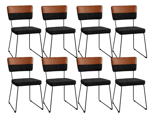 Kit 08 Cadeiras Cozinha Sala Allana Camel Linho Chumbo Cor da estrutura da cadeira Preto Desenho do tecido Liso Quantidade de cadeiras por conjunto 8