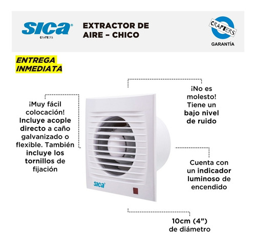 Imagen 2 de 6 de Extractor De Aire Sica - Chico - Malos Olores, Vapor Y Humo
