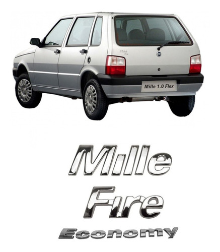 Kit Emblema Uno Nome Mille Fire Economy 00 01 02 03 Cromado