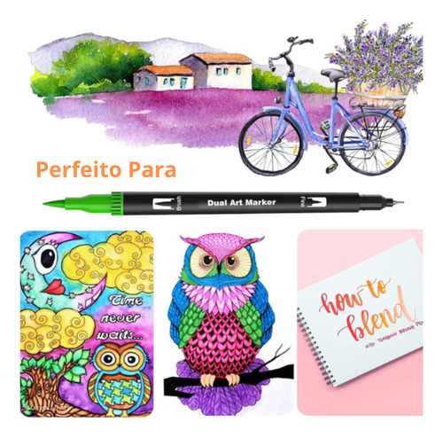 Kit 80 Canetas Ponta Dupla Com Pincel Duplo Fine Line Touch