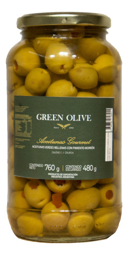 Aceitunas Verdes Green Olive Rellenas Con Morrón 480g Vidrio