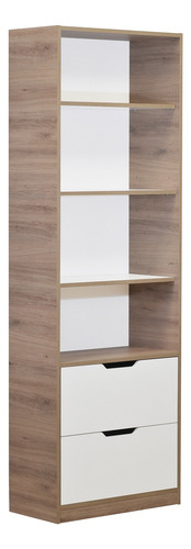 Librero 4 Espacios 2 Cajones Blanco Roble Santana Mobikit