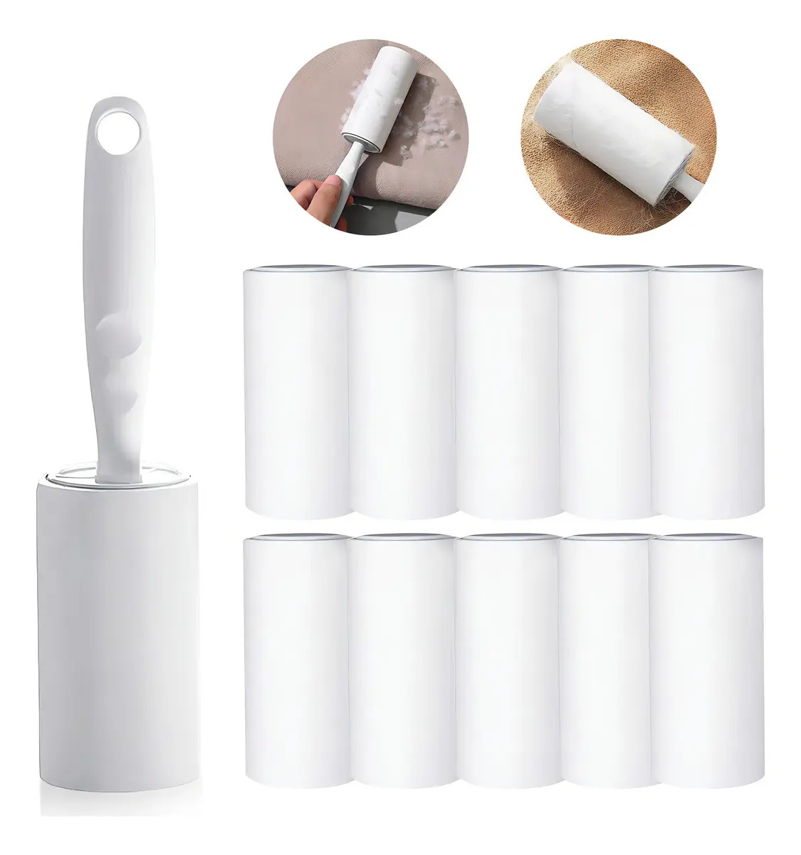 QERAVIONA Kit 11 Rodillo Quita Pelusa Pelo Removedor Mascota Adhesivo Kit 11 Rodillos Quita-Pelusa y Pelo de Mascota – 1 Mango + 10 Repuestos | Removedor Adhesivo Turbo para Ropa, 