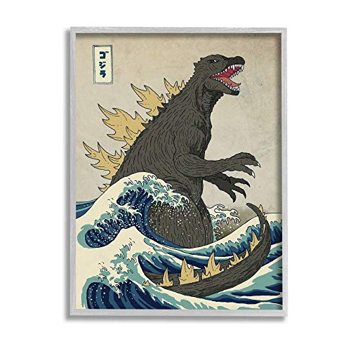 Godzilla Olas, Ilustración Al Estilo De Póster Orient...