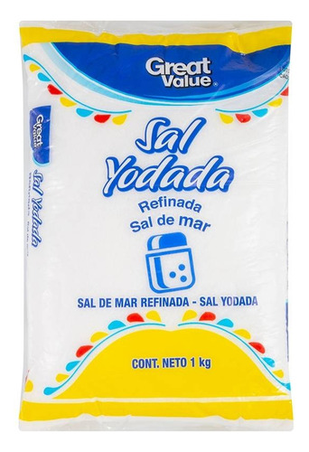 3 Pza Sal Yodada Great Value Refinada De Mar 1 Kg