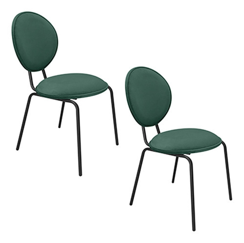 Kit 02 Cadeiras De Jantar Belle Veludo Verde Base De Ferro