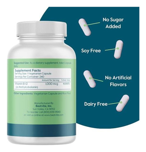 Bestvite Vitamina B12 Metilcobalamina 1000mcg 240 Cápsulas