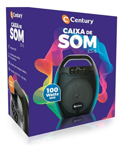 Caixa De Som Portátil Com Bluetooth, Usb E Luzes Century Cs5 Cor Preto 220v