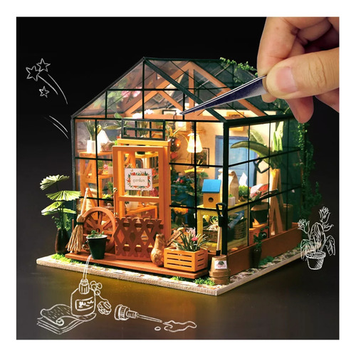 M Kit De Ensamblaje De Casa De Mu~necas De Madera Diy,