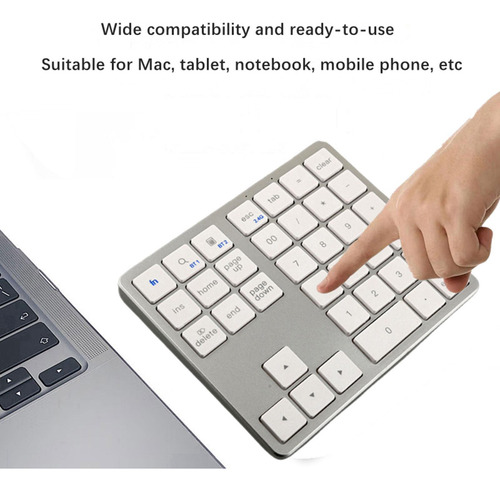 Teclado Numérico Sem Fio, Almofada Prata E Branco