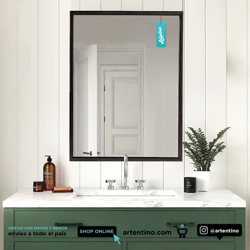 Imagen 6 de 10 de Espejo Rectangular Marco Hierro 80x60 Cm Deco Listo Colgar