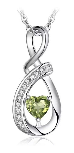 Collar Para Mujer Piedra Peridoto Natural Corazón Plata 925