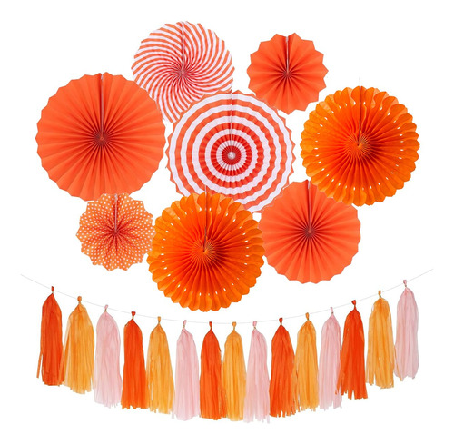 Abanico Papel Para Decoracion Fiesta Colgante Color Naranja