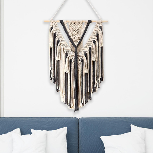 Tapiz De Pared Con Borlas Largas Y Macramé Estilo Bohemio