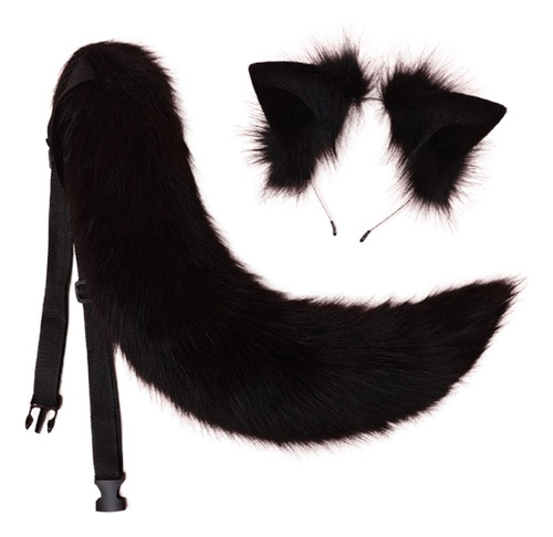 Cosplay Animal Peludo Orejas De Gato Pelo Aro Cola Conjunto