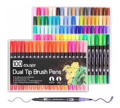 100 Plumones Dual Tip Brush Pens Punta Pincel Doble