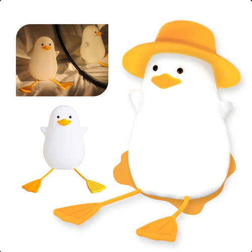 Luminária De Silicone Noturna Recarregável Toque Cores Pato Cúpula Amarelo Estrutura Branco