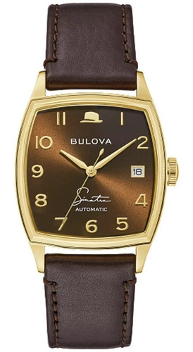 Relógio Bulova Sinatra Young At Heart Automático 97b198 Cor da correia Marrom Cor do bisel Dourado Cor do fundo Marrom