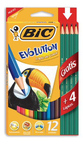 Lapiz Color Bic Evolution X12 + 4 Grafito