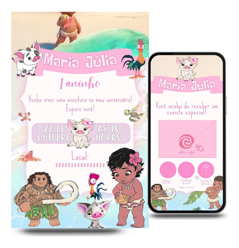 Convite Interativo Animado Com Vídeo Moana Baby 1