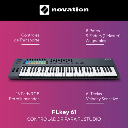 Teclado Controlador Midi Novation Fl Key 61 Teclas Pad Fader