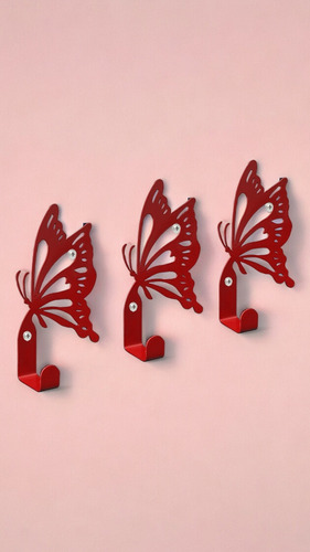 3 Porta Llaves De Pared Moderno Figura De Mariposa 1 Gancho Color Rojo