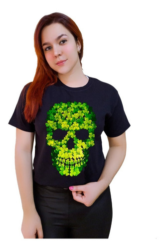 Polera 100% Algodón Calavera Trébol Exclusivo 4 Hojas C-717