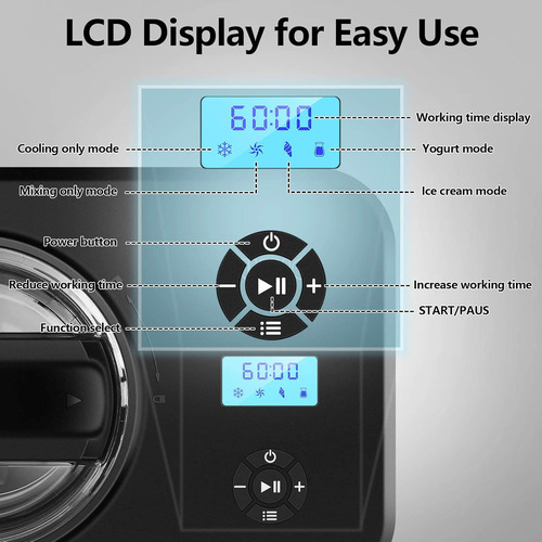 Maquina P/ Hacer Helado Kumio Con 4 Modos, Lcd, 1.5 L