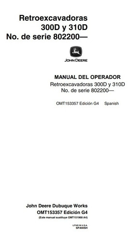 Manual Operador Pala Retroexcavadora John Deere 300d 310d