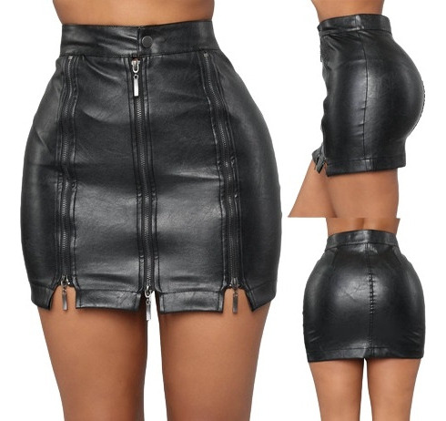 Black Short High Waist Package Hip Leather Skirt