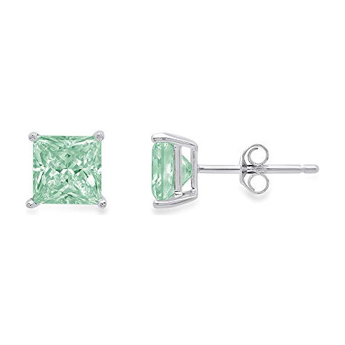 Pendientes De Diamante Davidsonita Verde Con Oro Blanco 14k