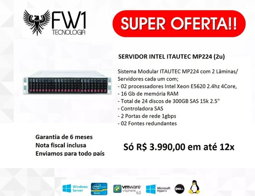 Servidor Intel 2x Laminas C/ 2x Xeon Quad 16gb 7.2tb Hd