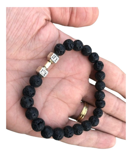 Pulseira De Pedra Vulcânica Presente Com Halter Masculina